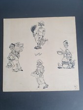 VINTAGE ORIGINAL PEN & INK DRAWINGS CAIRO CARTOON CHARACTERS SIGNED DATED 1943