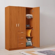 Oak 3 Door Wardrobe with 3 Drawers Solid Pine Wood Bedroom Storage Unit
