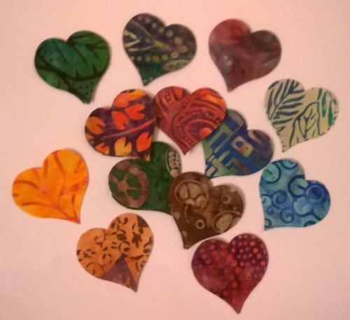 Batik hearts fabric scraps - batik,
