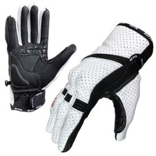 Motorcycle Motorbike Gloves Leather Summer Short Blade Knuckle Protection White