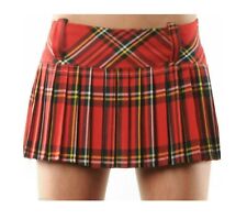 Ladies Red Tartan Plaid Mini Skirt 9" Length Scottish Pleated Cosplay Dress Up