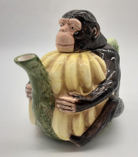 Vintage Kitsch Majolica style monkey with bananas decorative Tea pot