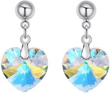 Aurora Borealis Ball Stud Heart Shaped Earrings  Austrian Crystals  925  Silver