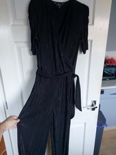 Lipsy London Fine Pleat Wrap Style ,tie Waist Wide Leg Jumpsuit Size 14