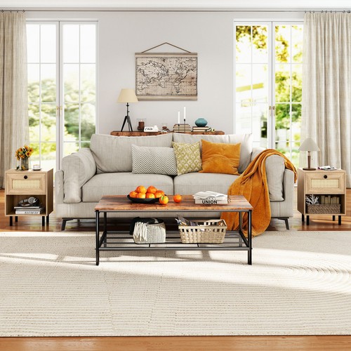 Pair rattan nightstands - rattan, boho