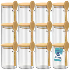 HEFTMAN Glass Jars Spoons Bamboo Lids Airtight Storage Canister 500ml 12 Pack
