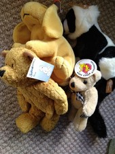 Soft Toys x 4 with tags pre loved good condition-rabbit, lemur 2 x teddies