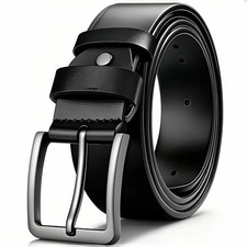Happy Christmas OFFER!New Mens Genuine Leather Belt Buckl For Trousr Jeans Black