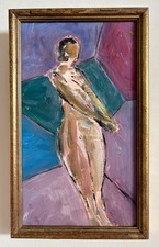 Vintage Abstract Nude Painting Mid Century Style Colourful Study 32x19cm