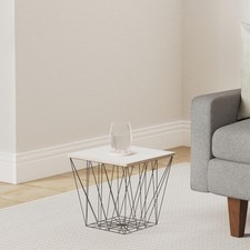 Modern Round Storage Basket Table Wire Frame with Wood Top Side/Coffee Table