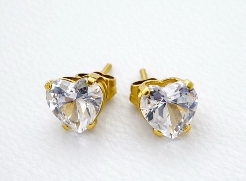 Gold heart stud - cz, earrings