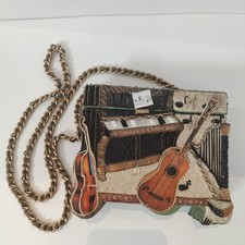 Mary Frances Music Bag Handbag Beaded Guitar Piano Notes Hard Shell   Cross Body