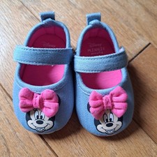 Disney Minnie Mouse Blue Pink Soft Pram Shoes 3 to 6 Months 3D Bow Disney Store