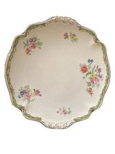 Vintage Johnson Bros Rosedawn Hanford pink twin handled cake plate.