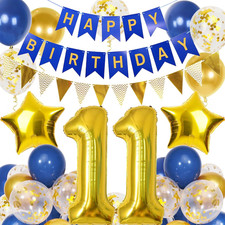 11Th Birthday Decorations Boys, Navy Blue Gold Balloons and Happy Birthday Banne