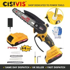 2 Batteries 4/6'' 4000W Mini Cordless Chainsaw Electric One-Hand Saw Wood Cutter