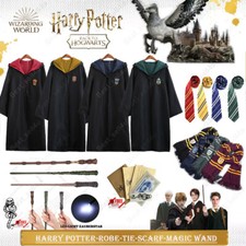 UK Harry Potter Gryffindor Ravenclaw Slytherin Robe Cloak Tie Costume Wand Scarf