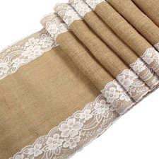 Hessian Burlap Table Runner with Lace Edging