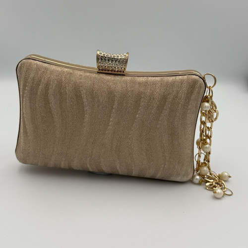 Gold satin wave clutch pearl - satin,