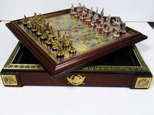 VINTAGE FRANKLIN MINT" WATERLOO" GOLD  & SILVER EDITION BOARD AND CHESS SET 1987