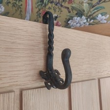 Antique wrought iron hand made by a blacksmith very decorative coat hook