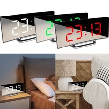 LED Digital Alarm Clock Mains USB/Battery Temperature Large Mirror Display