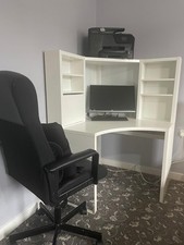 Ikea Micke Corner Desk Workstation with Shelves, 100x142cm, White.