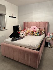 Double Bed - Pink Crushed Velvet - Bed Frame Only