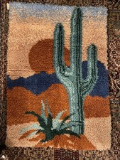 Vintage Latch Hook shag wool rug cactus hillbilly cowboy wall hanging 71x100cm