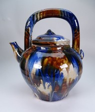 Studio Pottery Drip Glaze Large 4 Pint Teapot Brown And Blue