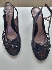 Clarks Ladies Black Strappy Shoes satin finish with diamanté Size 7