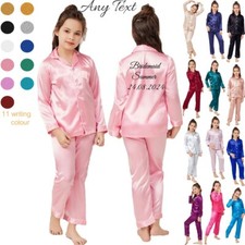 Personalized Girls Boys Pyjamas Nightwear Top Pants Pjs Satin Sleepwear Kids UK