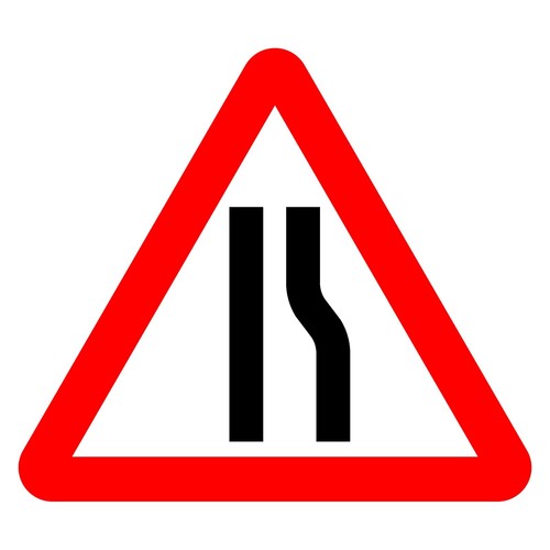 Road narrows right sign - on, or