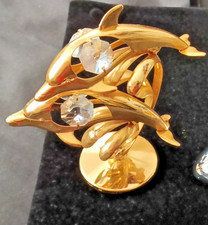 Crystal Temptations Two Dolphins Figurine 24k Gold Plated with Crystals Ornament
