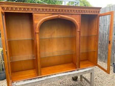 Art Deco style wall unit / original French polished wood with carved glass doors