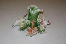 Capodimonte Porcelain Orchids & Daisies Candlestick Holder