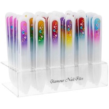 2 X ROYAL Glass Nail File Decorated with Diamante Clear Crystal File 14cm. New