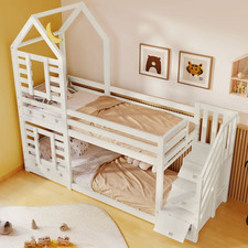 Bunk Bed Storage Children Cabin Bed Single Bed with Window for Kids Solid Pine