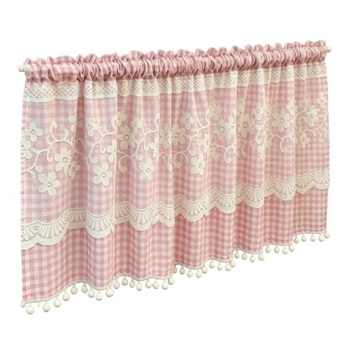 Gingham trim short curtain - short, for