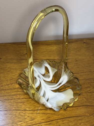 Fenton style art glass basket - art,