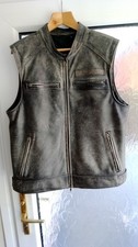 Harley Davidson Genuine Leather Motorcycle Biker Vest Size L Distressed Black