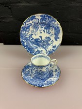 Royal Crown Derby Blue Aves A.1309 Coffee Trio Cup Saucer and Side Plate Set