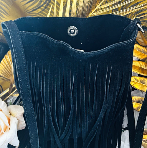 Black suede styfringe shoulder - suede,