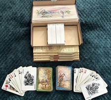 Boxed TWIN SET Old Vintage * Italian Bridge Wide Playing Cards FLOWER Art Design