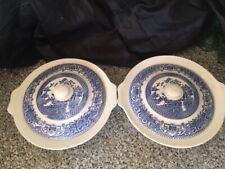 Vintage Serving Bowls With Lids Blue And White PAIR OLD WILLOW Dishes vgc 1933