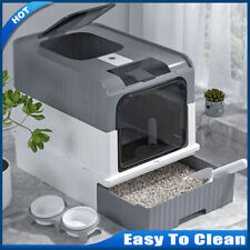 Large Cat Litter Box Pet Toilet Skylight Enclosed Drawer Scoop Covered Tray HOT