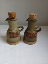 Tremar Cornish Studio Pottery Oil & Vinegar Bottles Vintage Retro With  Corks
