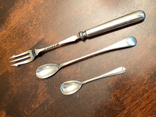 Silver Pickle Fork & 2 Condiment Spoons Quality Tableware Silver & EP Hallmarks