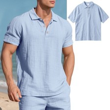 Mens Cotton Linen Shirt Short