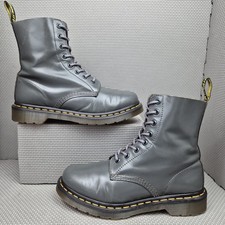 Dr Martens Pascal Boots UK 6 Women's Metallic Grey Soft Leather Yellow Stitch DM